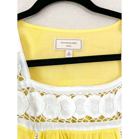 Anthropologie Moulinette Soeurs Yellow Blouse with White Embroidery Size 0 - Picture 3 of 7